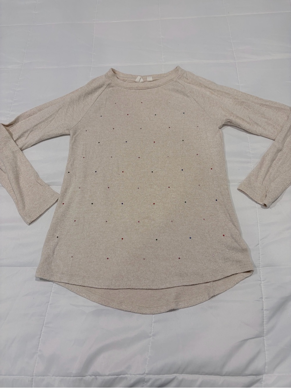 GAP Cream Long-Sleeve Crewneck Top with Multicolor Dot Detail